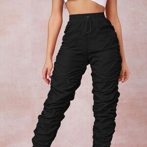 Ruched Drawstring Windbreaker Pants